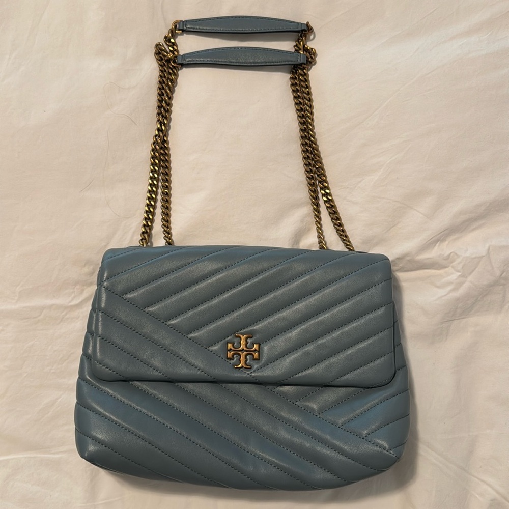 Tory Buch Kira Chevron convertible shoulder/crossbody bag
Blue leather.